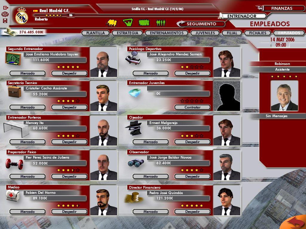 PC Fútbol 2006 (Windows) screenshot: Club staff