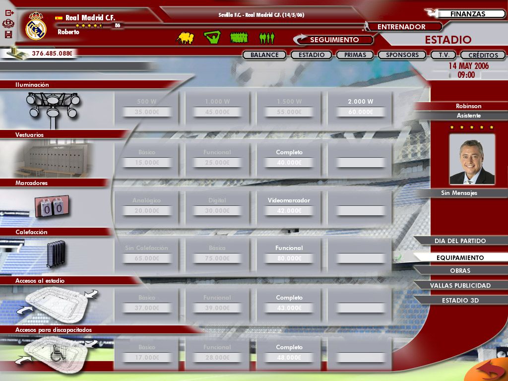 PC Fútbol 2006 (Windows) screenshot: Building new equipment