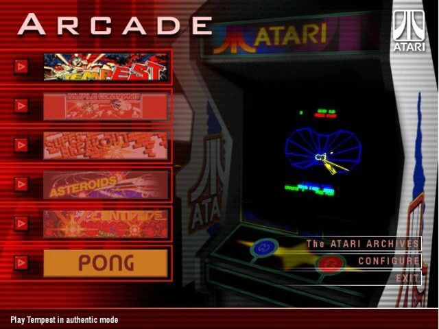 Atari Arcade Hits: Volume 1 (Windows) screenshot: Arcade menu