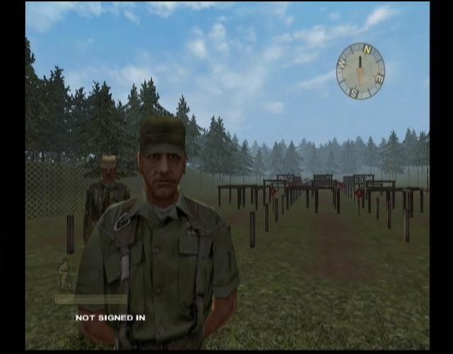 Vietcong: Purple Haze (Xbox) screenshot: The Sergeant is in charge of the training area (And he will make sure you know about it!)