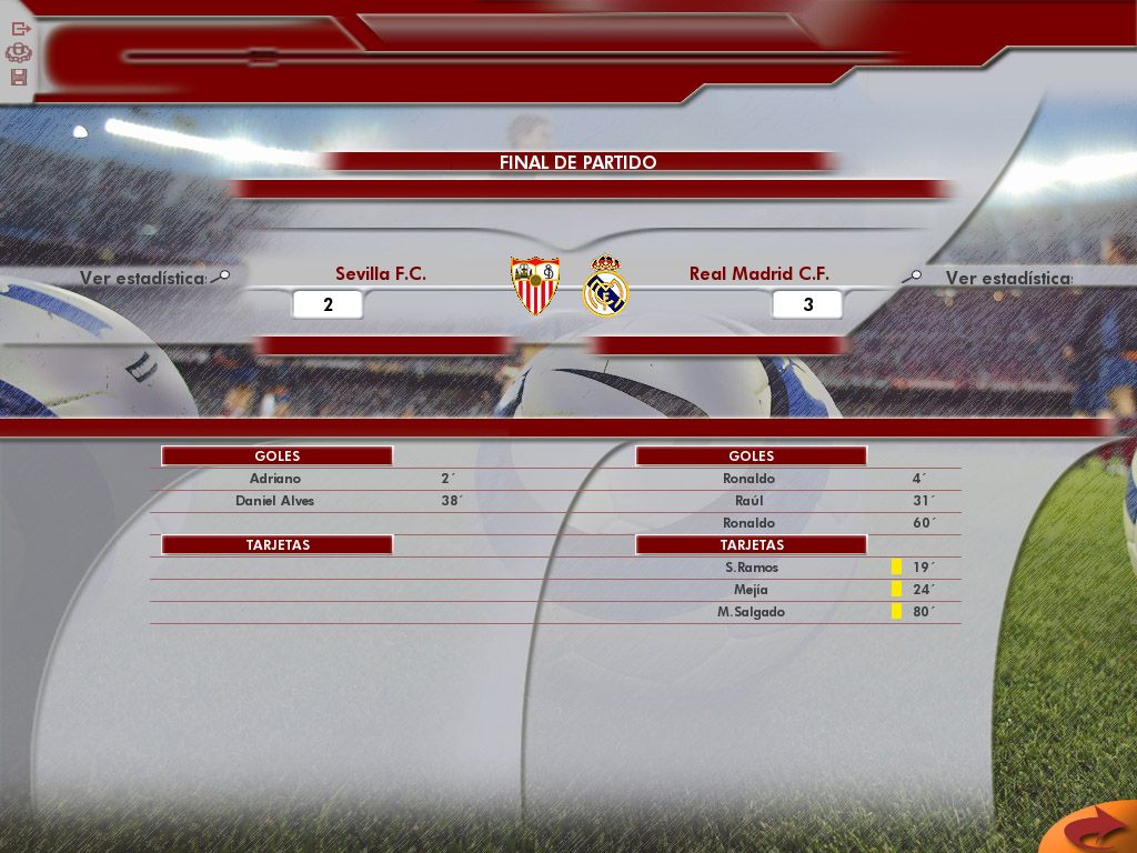 PC Fútbol 2006 (Windows) screenshot: Post-match screen, results