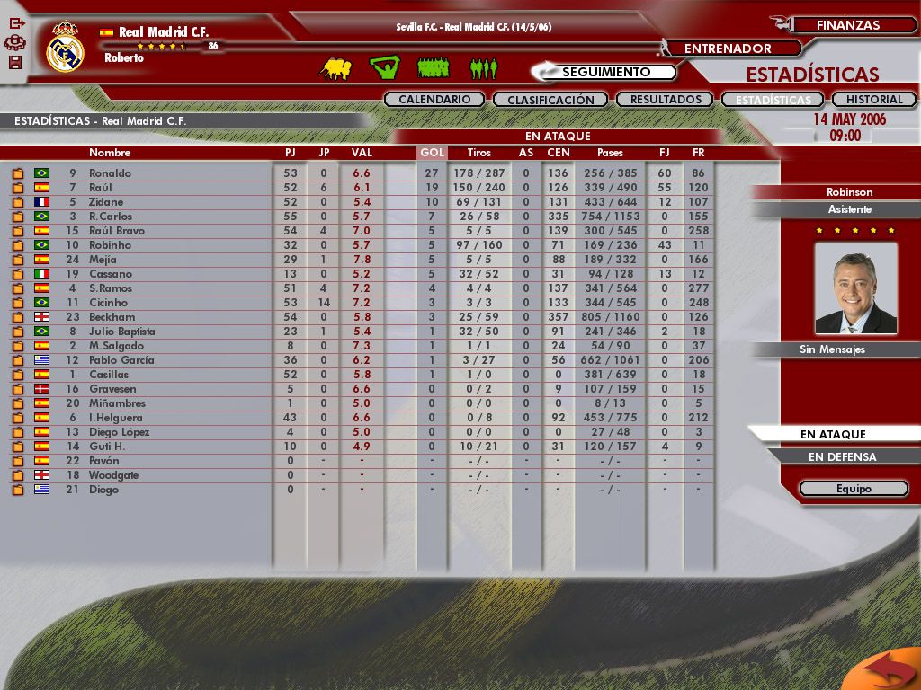 PC Fútbol 2006 (Windows) screenshot: My team's statistics