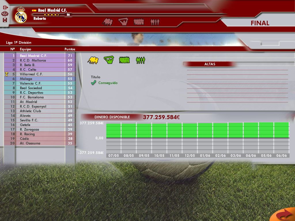 PC Fútbol 2006 (Windows) screenshot: Season ends... I've won!