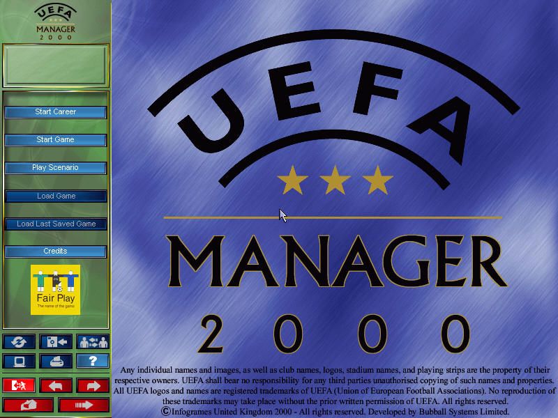 UEFA Manager 2000 (Windows) screenshot: Main menu