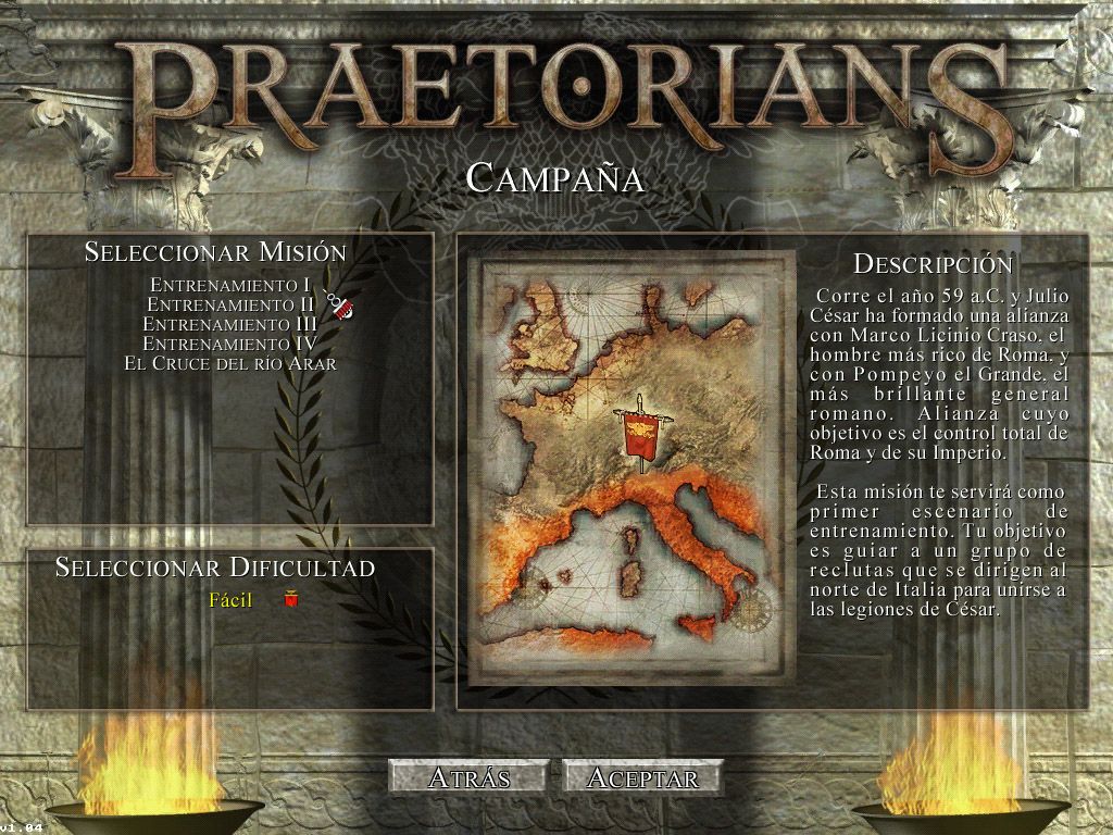 Praetorians (Windows) screenshot: Campaign screen