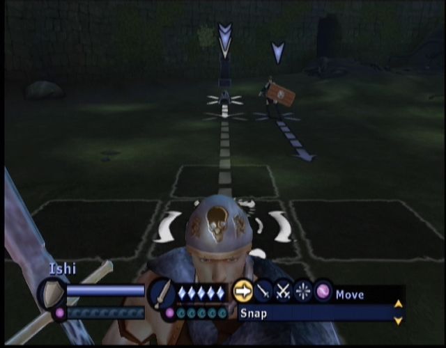 Gladius (Xbox) screenshot: Movement direction is shown using the blue and white indicators