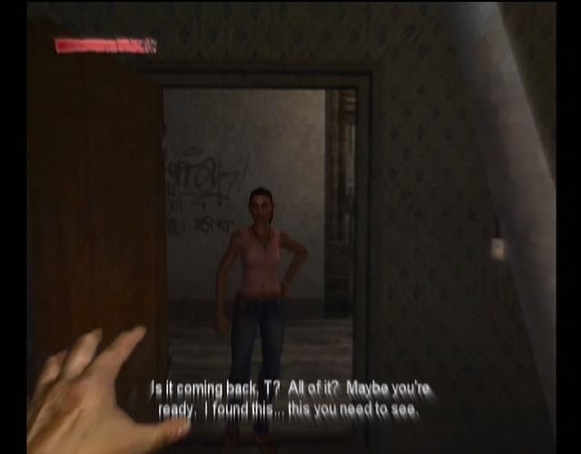 The Suffering: Ties That Bind (Xbox) screenshot: The screen goes blurry when Torque's dead wife appears.