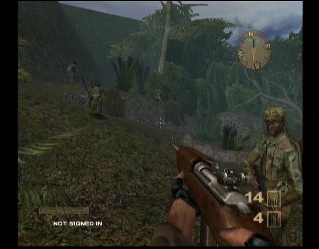 Vietcong: Purple Haze (Xbox) screenshot: The medic looks a little worried there!