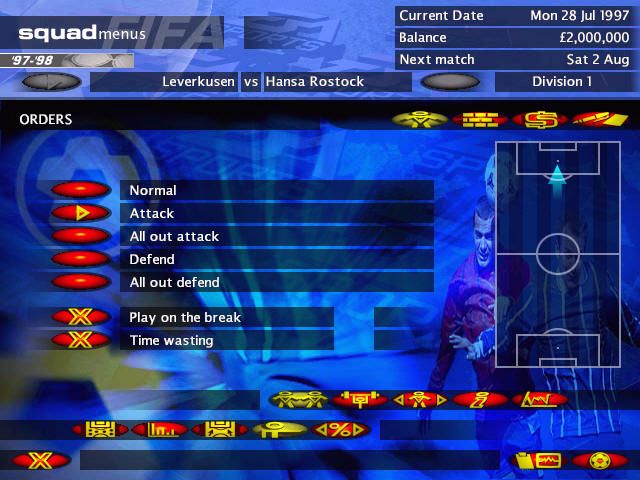 FIFA Soccer Manager (Windows) screenshot: Team orders