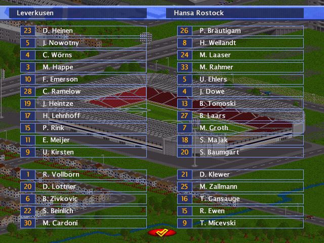 FIFA Soccer Manager (Windows) screenshot: Pre-match lineups