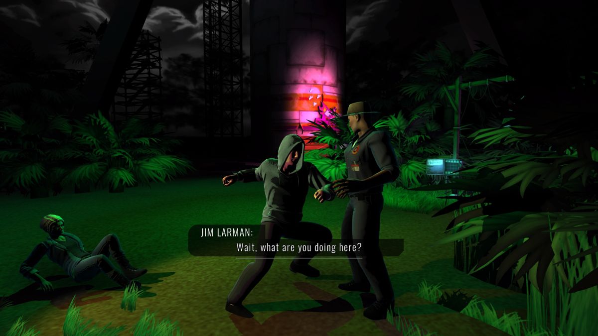 Knee Deep (PlayStation 4) screenshot: An unknown assailant is attacking Jim
