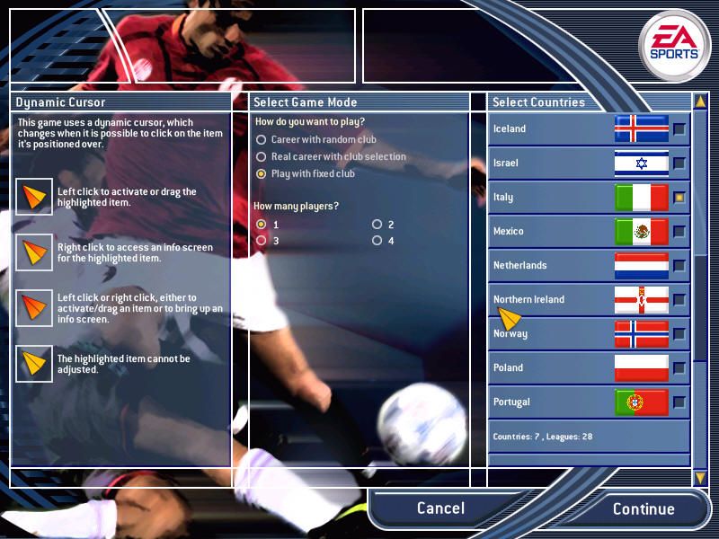 Total Club Manager 2003 (Windows) screenshot: Setting up a new game