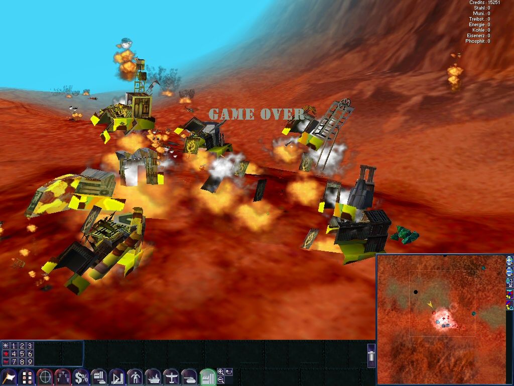 WarTorn (Windows) screenshot: Blam! If you surrender, all your units and buildings explode.