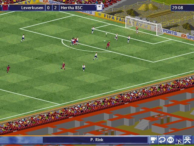 FIFA Soccer Manager (Windows) screenshot: If a part of the stadium is being built, a construction site appears during matches