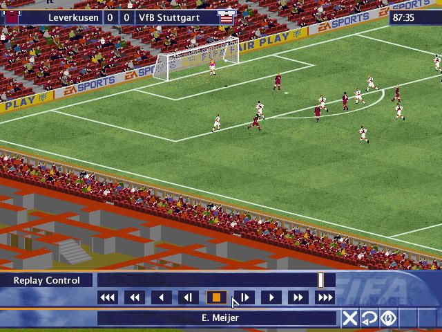 FIFA Soccer Manager (Windows) screenshot: Matches can be saved and later reviewed to see mistakes such as a last-minutes awfully taken penalty.
