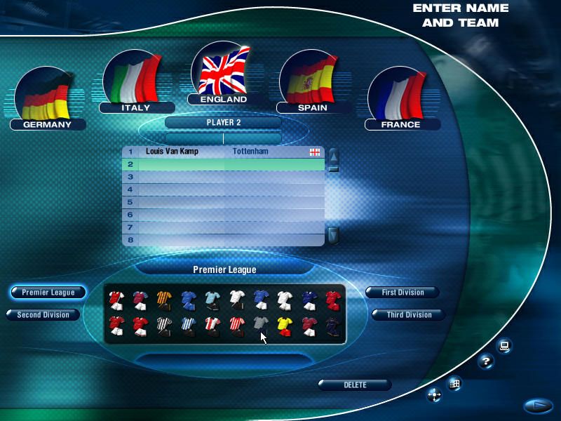 Euro League Football (Windows) screenshot: Five leagues are available.