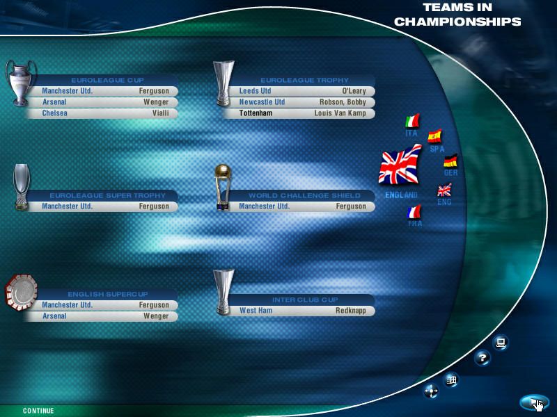 Euro League Football (Windows) screenshot: Teams taking part in international competitions.