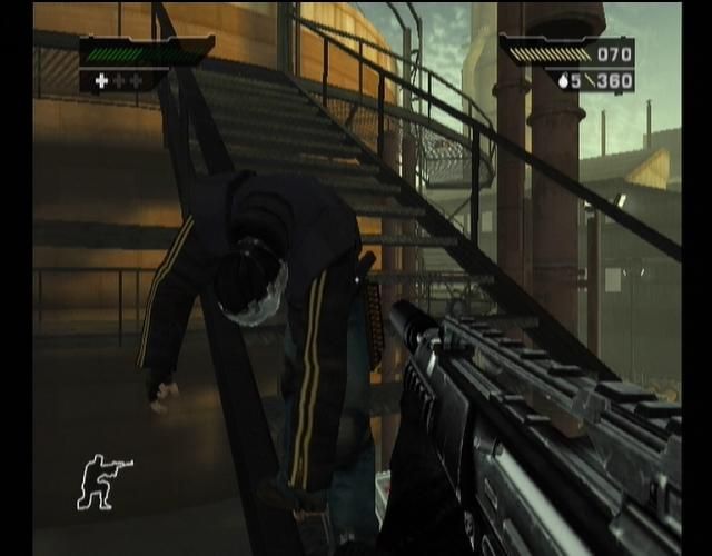 Black (Xbox) screenshot: He slid down all the way from the top!