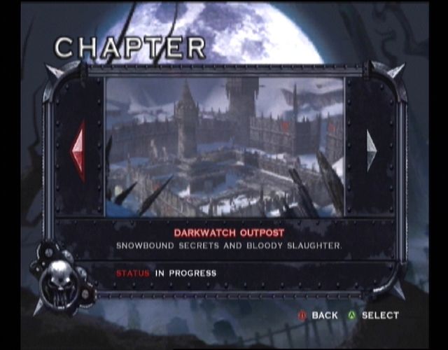 Darkwatch (Xbox) screenshot: In single player you can select what chapter you wish to play.