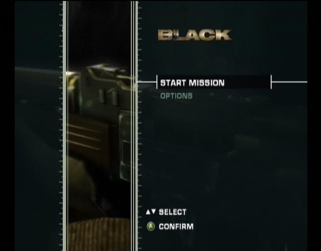 Black (Xbox) screenshot: The start menu is rather bare!