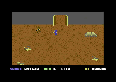 Who Dares Wins (Commodore 64) screenshot: level 3 at enemy stronghold