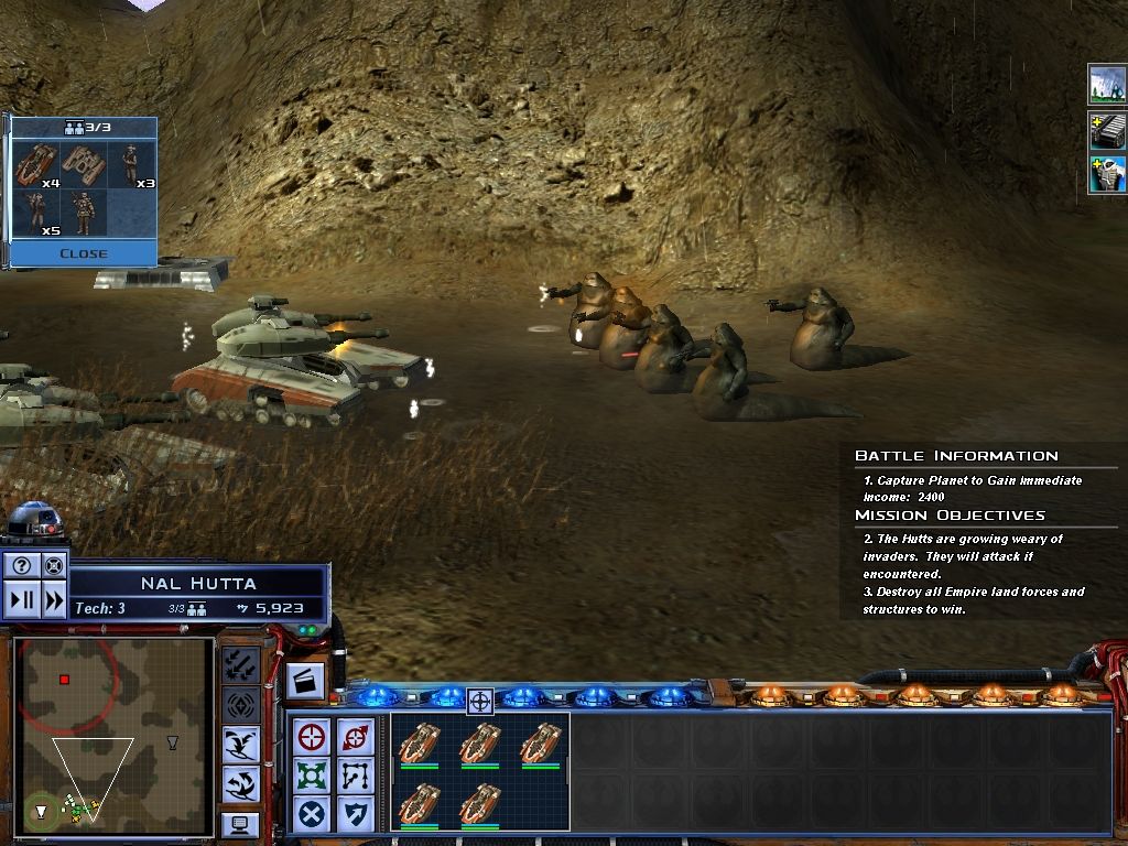 Star Wars: Empire at War (Windows) screenshot: Hutts attack a Rebel liberation force.