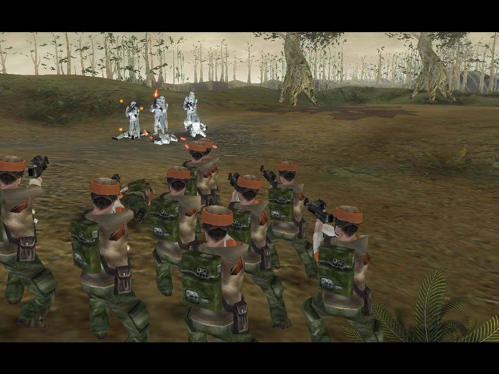 Star Wars: Empire at War (Windows) screenshot: Rebels take on Stormtroopers.