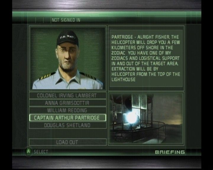 Tom Clancy's Splinter Cell: Chaos Theory (Xbox) screenshot: There will be several key members to brief you on each mission.