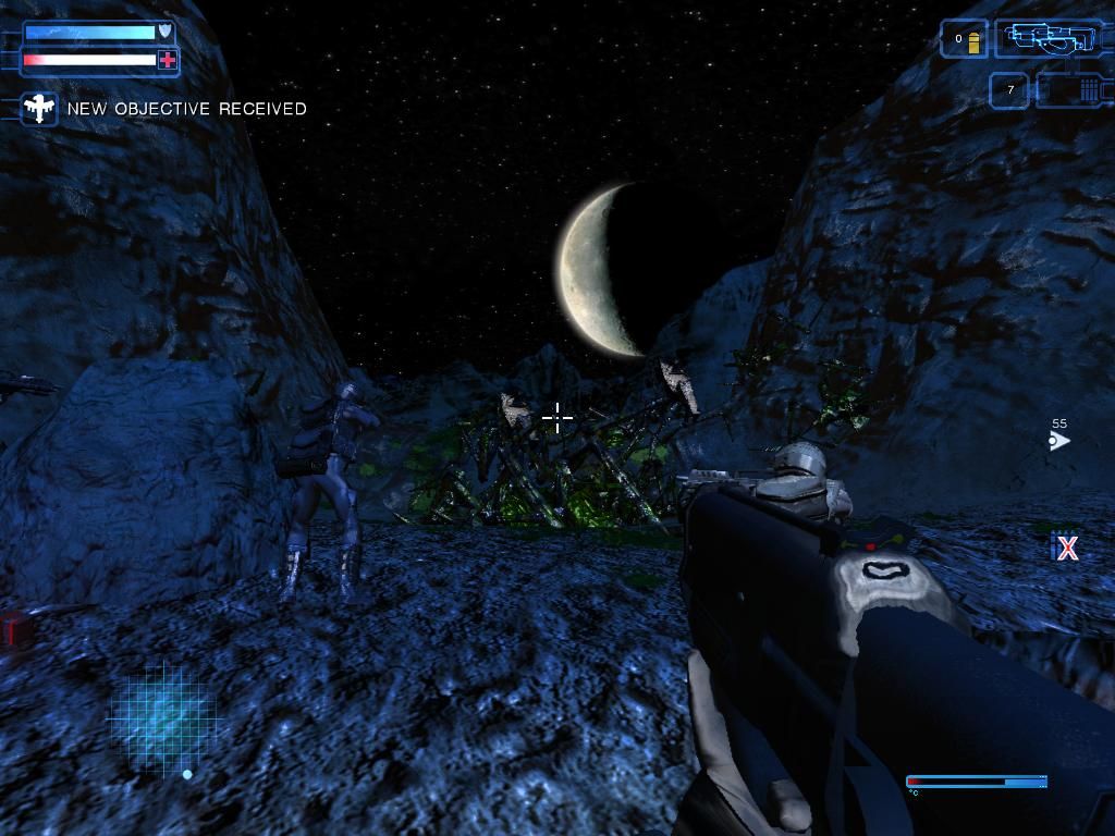 Starship Troopers (Windows) screenshot: Your teammates sometimes help you, but you are very much alone.