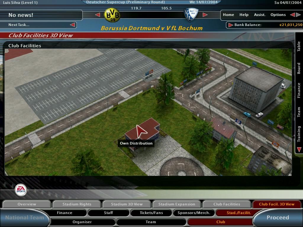 Total Club Manager 2005 (Windows) screenshot: Viewing club facilities