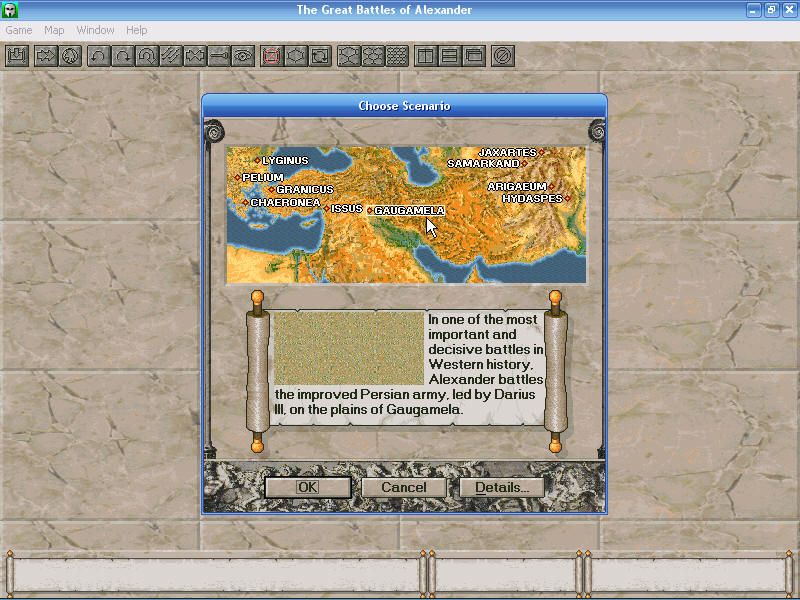 The Great Battles of Alexander (Windows) screenshot: Battle selection