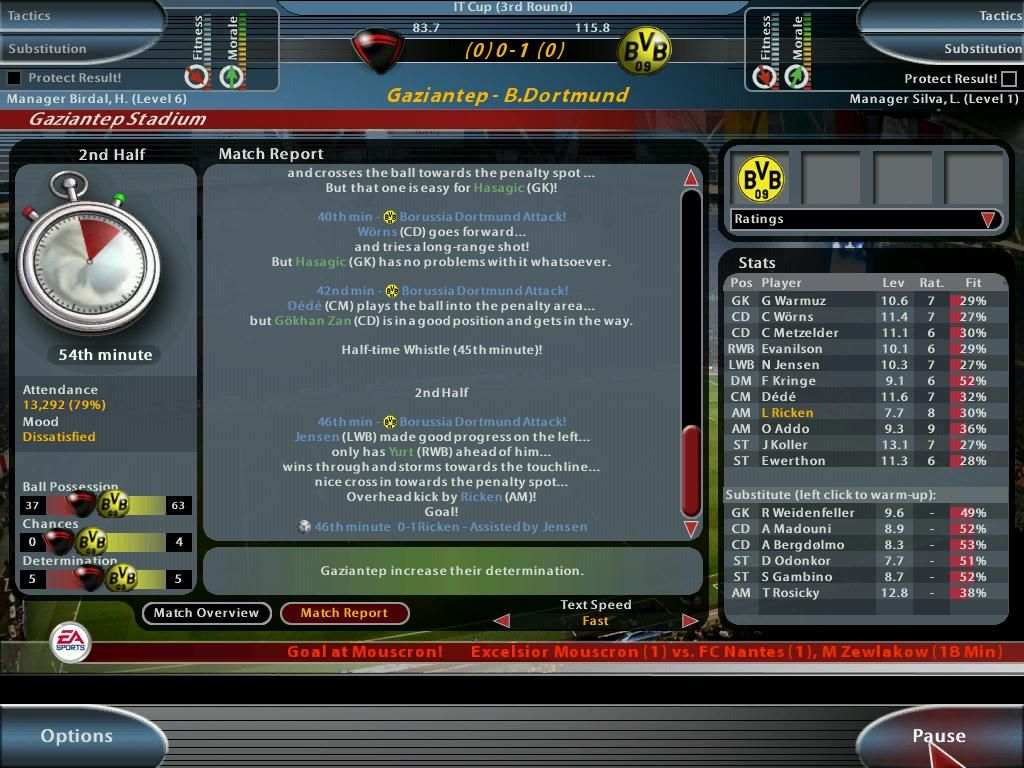 Total Club Manager 2005 (Windows) screenshot: Text mode