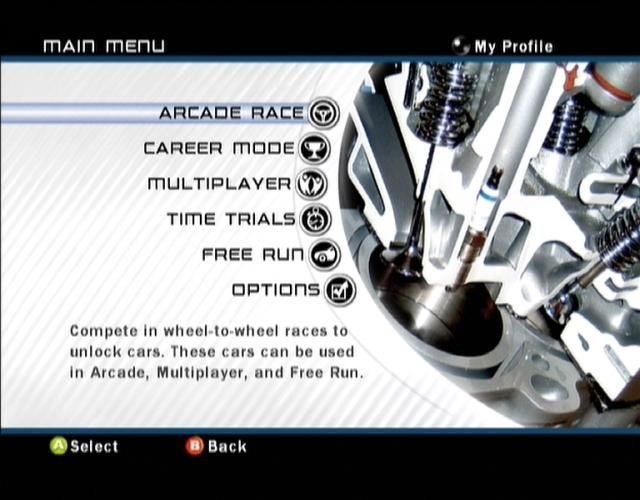 Forza Motorsport (Xbox) screenshot: The main menu screen