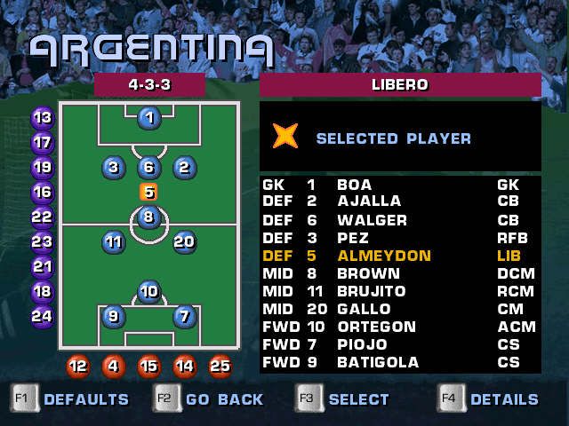 Alexi Lalas International Soccer (Windows) screenshot: ... others have to settle for them with some changes or nicknames