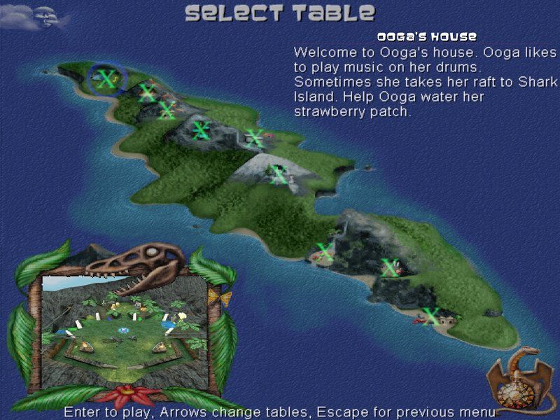 Adventure Pinball: Forgotten Island (Windows) screenshot: Story mode - select table