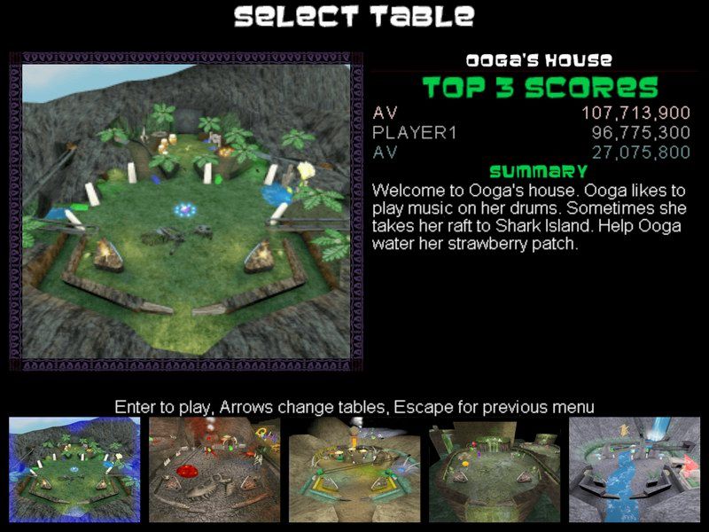 Adventure Pinball: Forgotten Island (Windows) screenshot: Table mode - select table