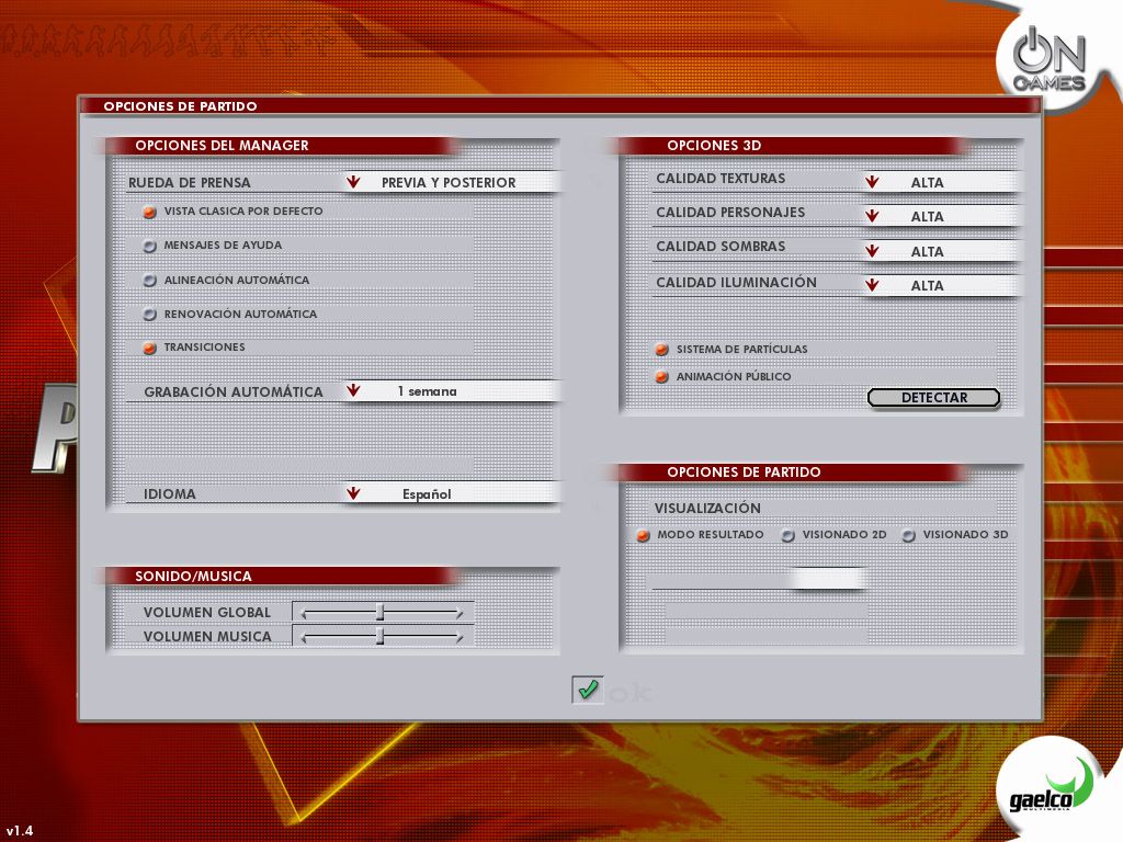 PC Fútbol 2006 (Windows) screenshot: Settings