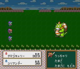 Hanjuku Eiyū: Aa Sekai Yo Hanjuku Nare (SNES) screenshot: Egg monster commands