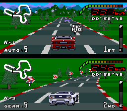 Top Gear (SNES) screenshot: Travelling for Germany, our racers will explore each curve of the circuit located in Black Forest.