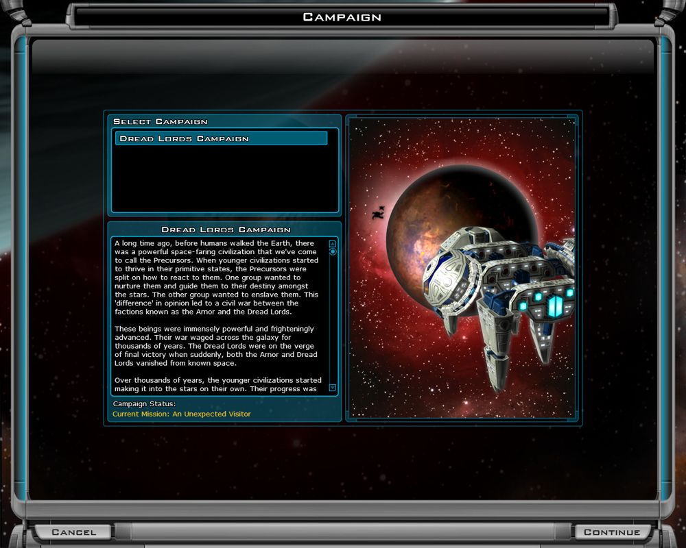 Galactic Civilizations II: Dread Lords (Windows) screenshot: Choosing the campaign Dread Lords.