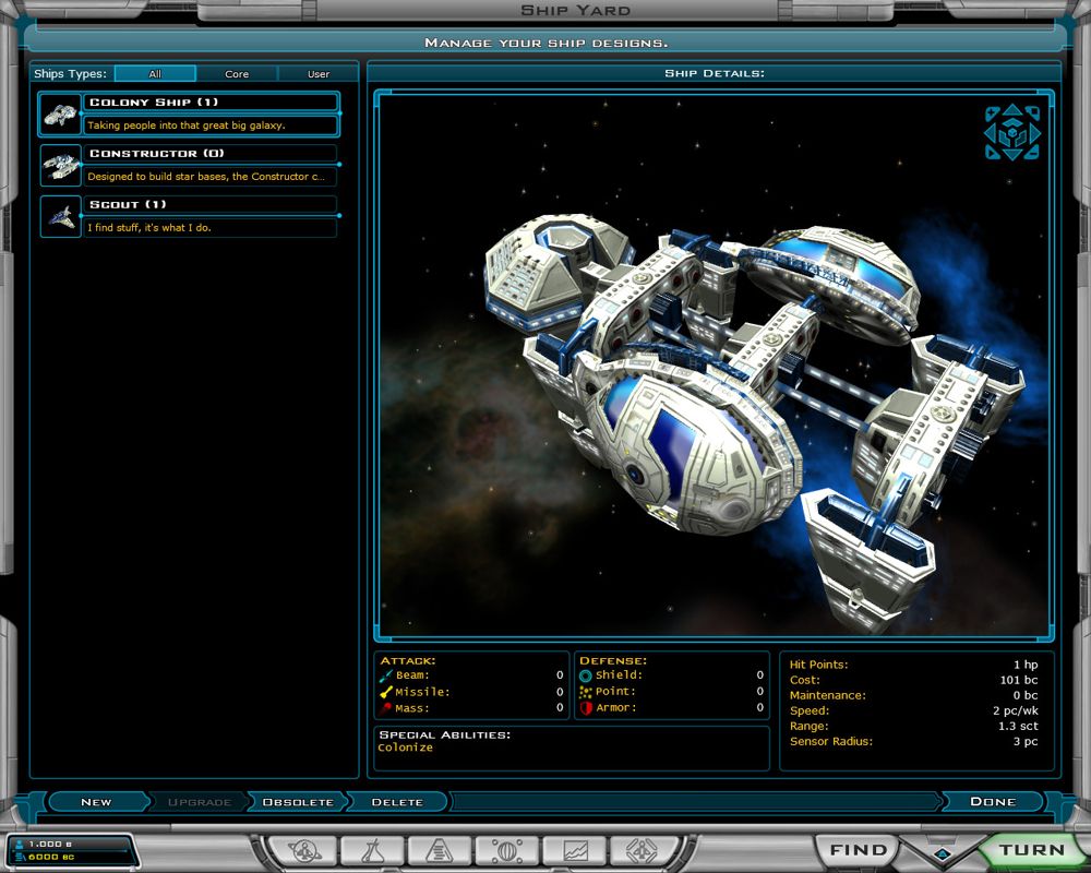 Galactic Civilizations II: Dread Lords (Windows) screenshot: Your colony ship