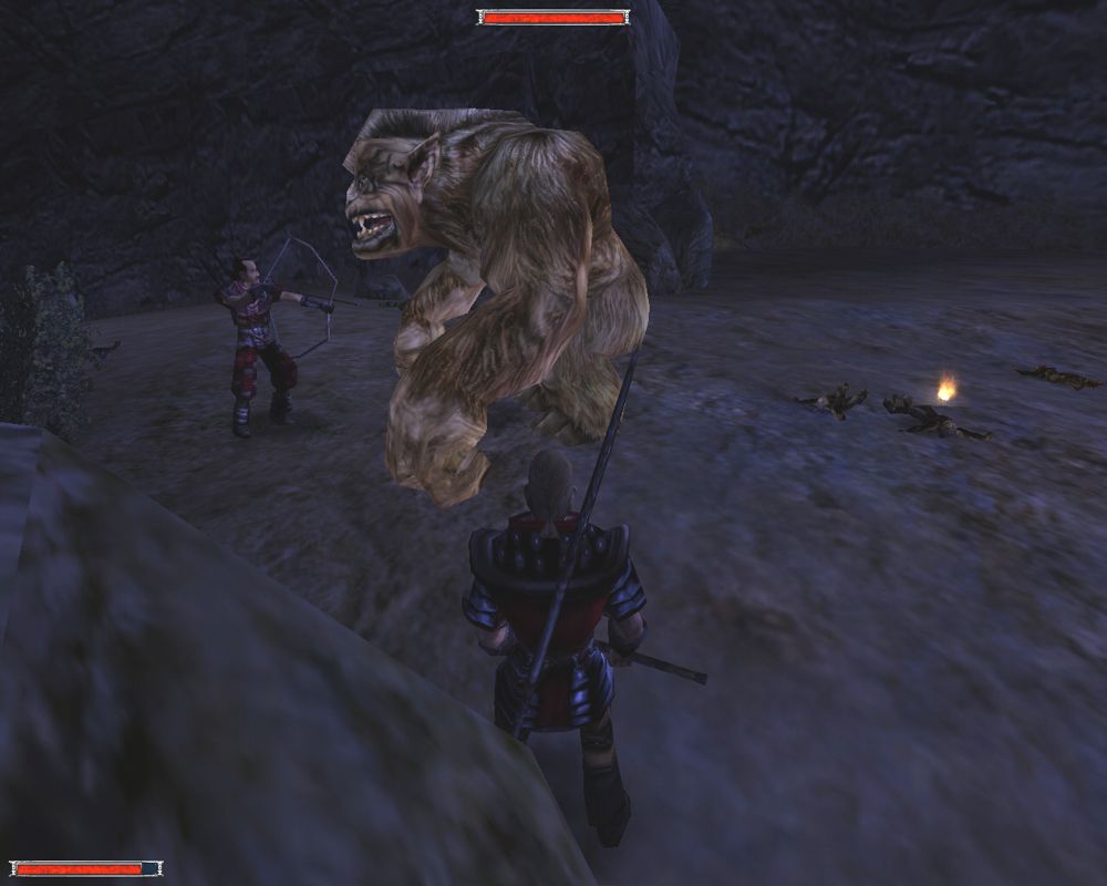 Gothic (Windows) screenshot: Helping Diego defeat a Troll