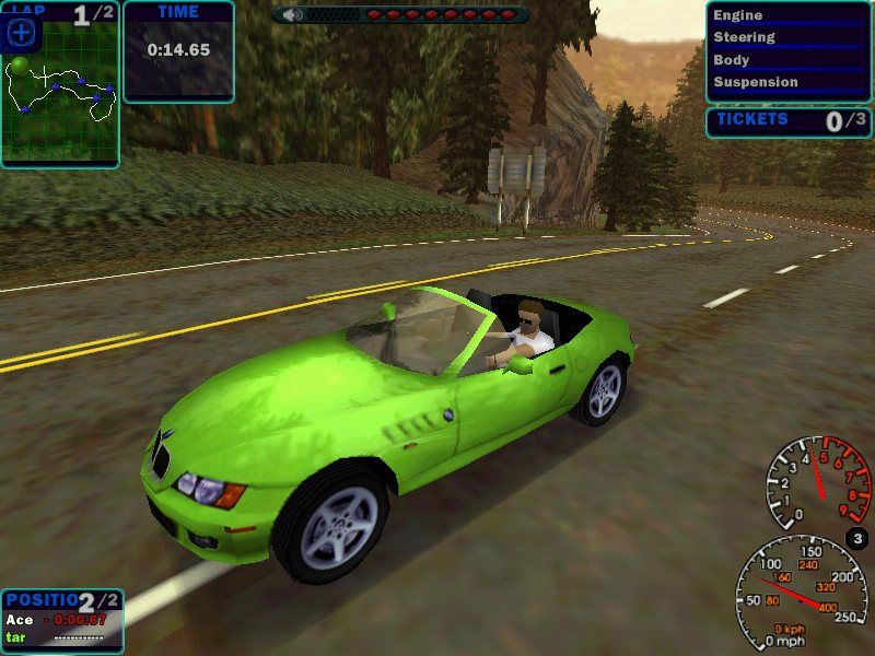 Need for Speed: High Stakes (Windows) screenshot: Showing off with my green BMW