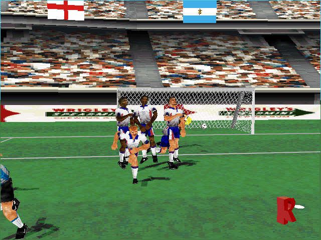 Alexi Lalas International Soccer (Windows) screenshot: A perfectly struck free-kick