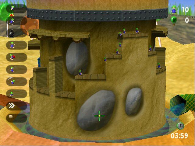 Lemmings Revolution (Windows) screenshot: Rocks & sand - some levels have brighter colors