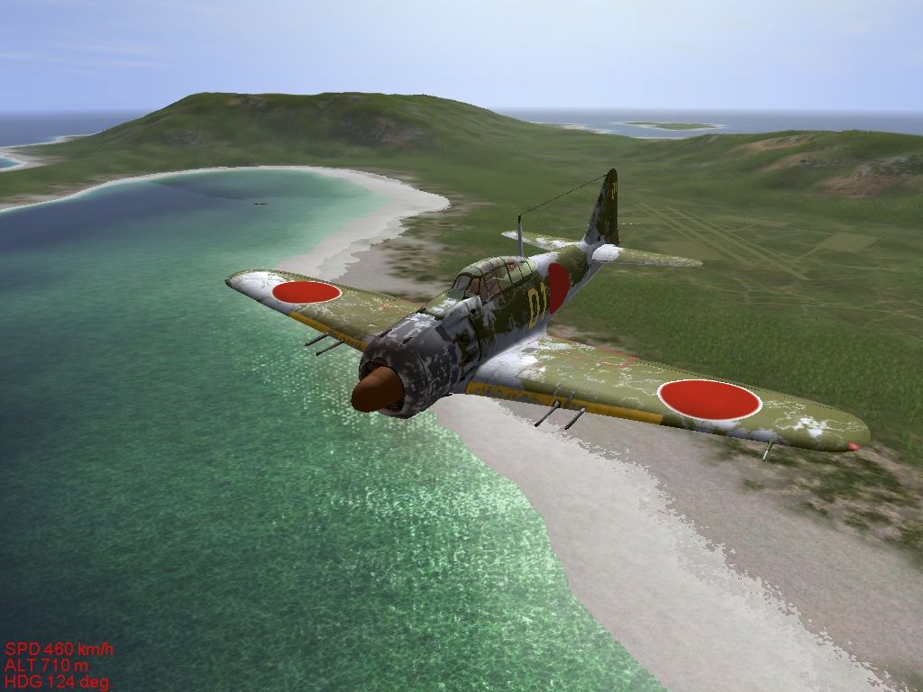 Pacific Fighters (Windows) screenshot: This Zero is preparing to land
