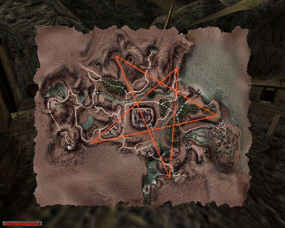 Gothic (Windows) screenshot: A partial map of the colony with some puzzle clues in it