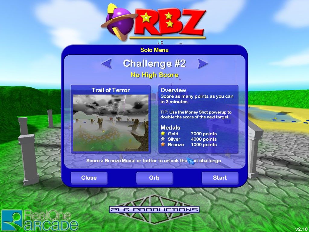 Orbz (Windows) screenshot: Challenge selection