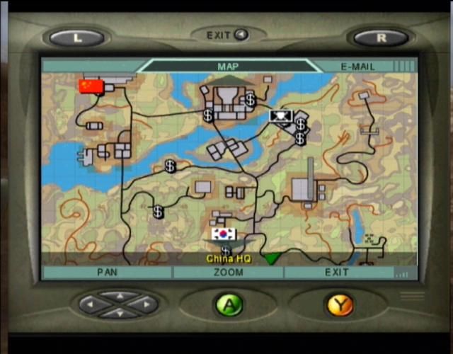 Mercenaries: Playground of Destruction (Xbox) screenshot: Your PDA also contains a handy map.