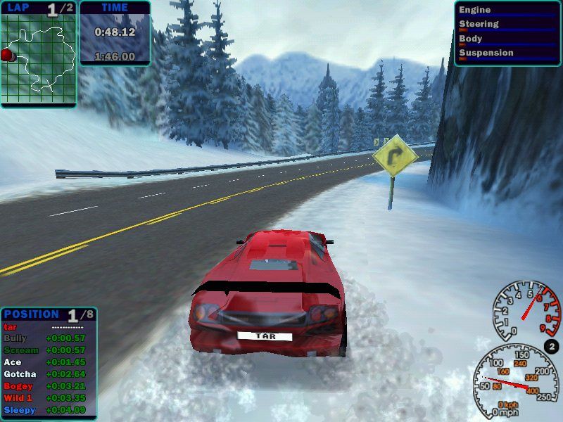 Need for Speed: High Stakes (Windows) screenshot: On the snow with Lamborghini